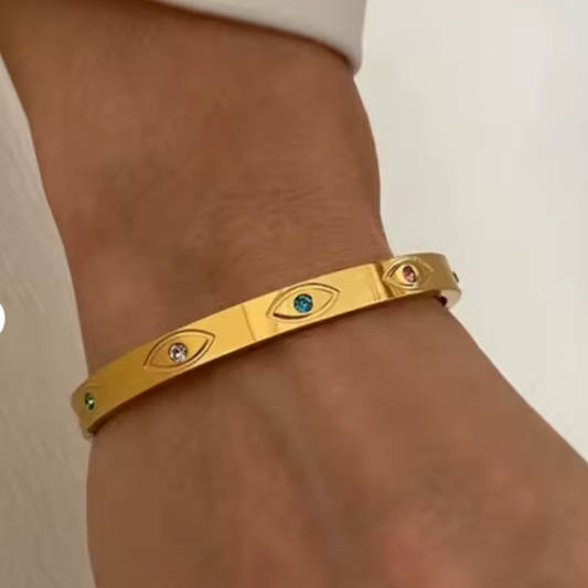gold evil eye waterproof bangle