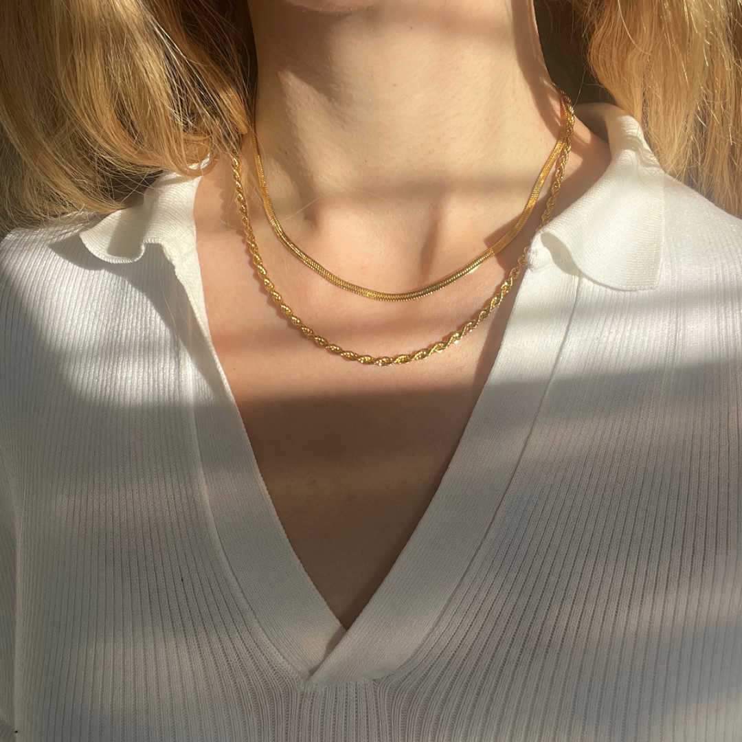 Gold double chain layered necklace 