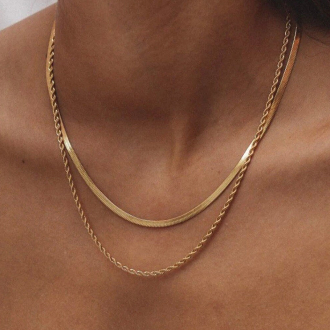 Gold double chain layered necklace 