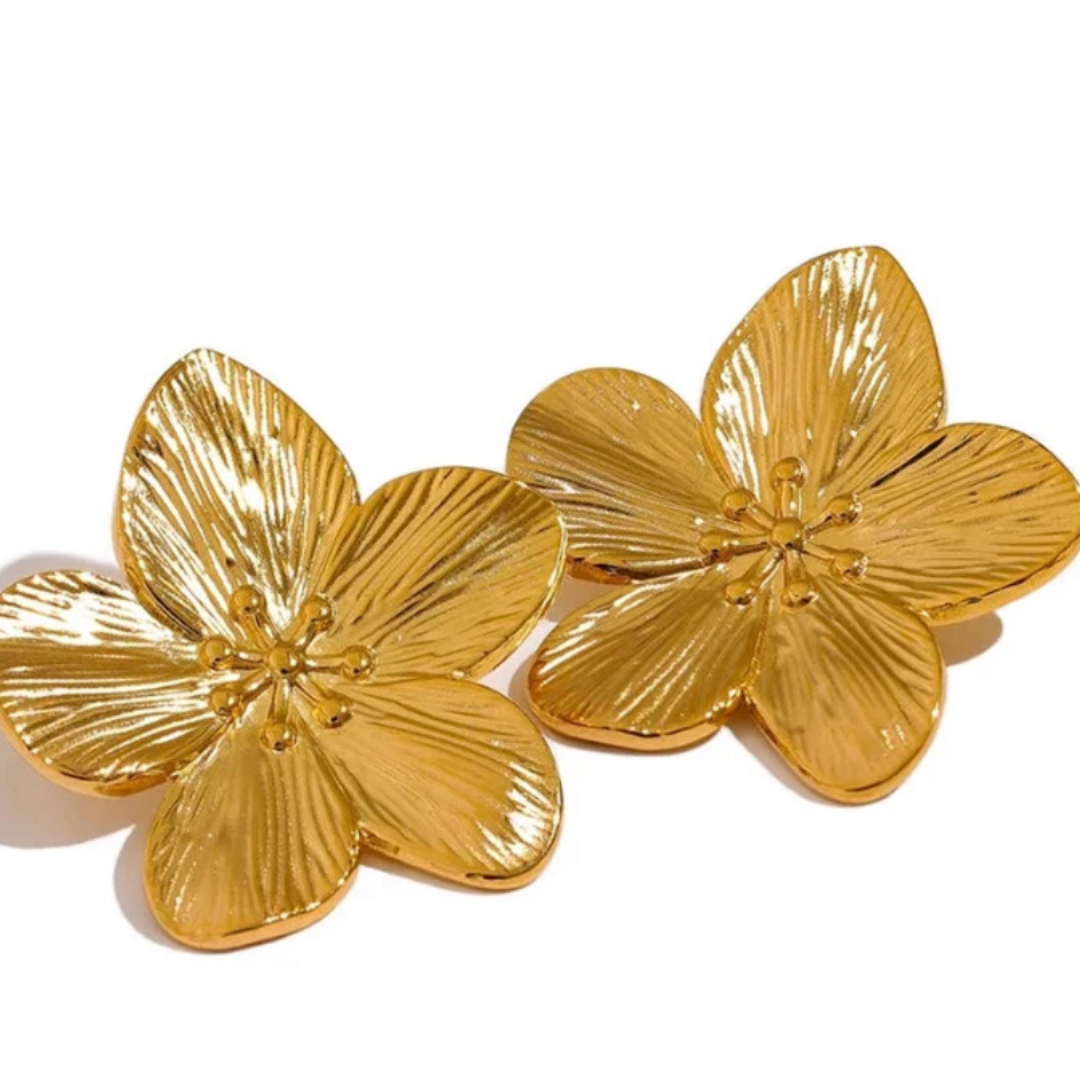 Flower statement earrings - 18k gold plated