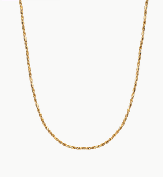 gold chain, waterproof gold plated, on white backdrop
